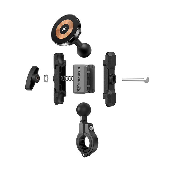 P37MS03 | Heavy-Duty Motorcycle Handlebar Mount | ⌀22-32mm | MagSafe / Pixelsnap 15W Fast Charger | ONE-LOCK for iPhone & Smartphone