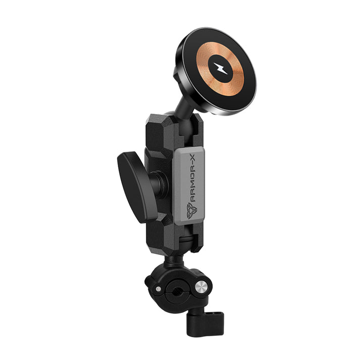 ARMOR-X Motorcycle Mirror Tube MagSafe 15W Fast Charger Mount for iPhone.