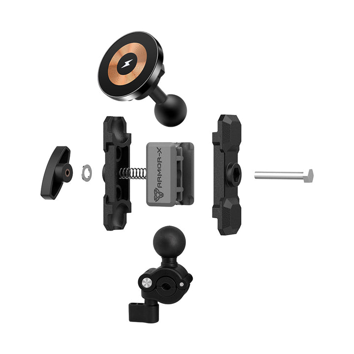 P39MS03 | Motorcycle Mirror Tube Mount | MagSafe / Pixelsnap 15W Fast Charger | ONE-LOCK for iPhone & Smartphone