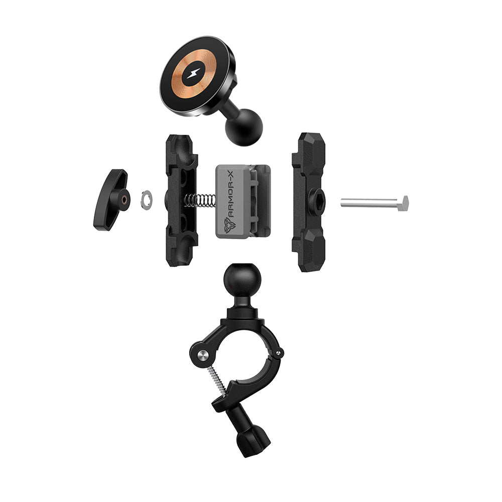 P41MS03 | Bicycle Handlebar Mount | ⌀8-35mm | MagSafe / Pixelsnap 15W Fast Charger | ONE-LOCK for iPhone & Smartphone