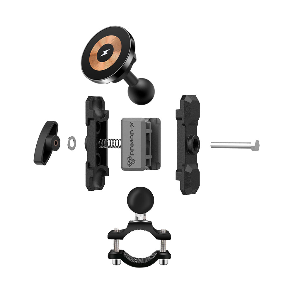 P44MS03 | Handlebar Rail Mount | ⌀20-38mm | MagSafe / Pixelsnap 15W Fast Charger | ONE-LOCK for iPhone & Smartphone