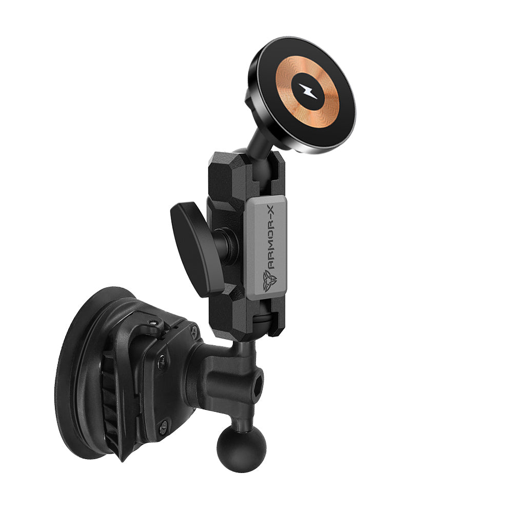 ARMOR-X Dual Ball Strong Suction Cup MagSafe 15W Fast Charger Mount for iPhone.