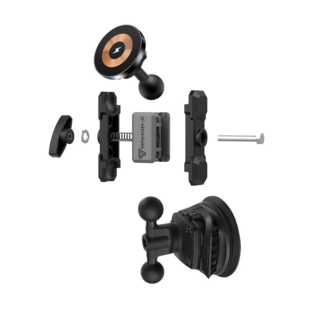 P47MS03 | Dual Ball Strong Suction Cup Mount | MagSafe / Pixelsnap 15W Fast Charger | ONE-LOCK for iPhone & Smartphone