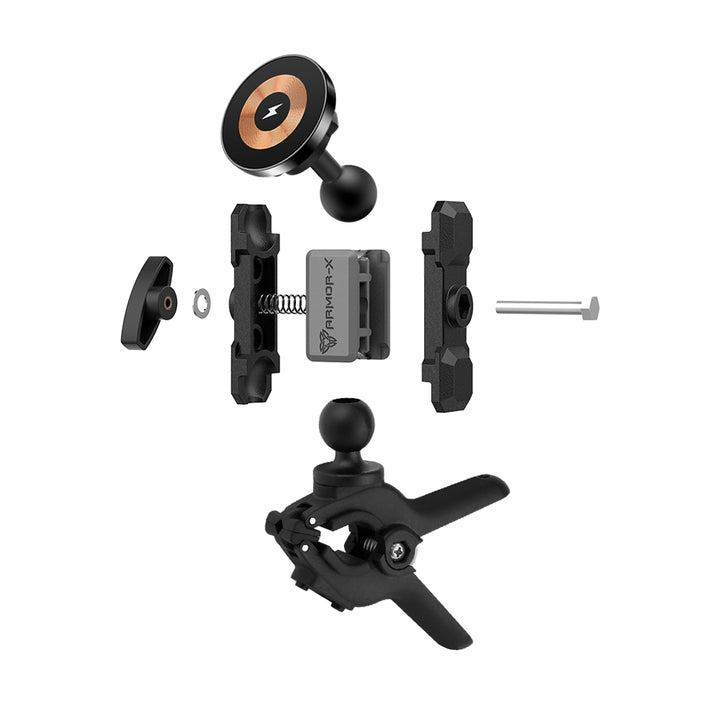 P48MS03 | Tough Spring Clamp Mount | MagSafe / Pixelsnap 15W Fast Charger | ONE-LOCK for iPhone & Smartphone