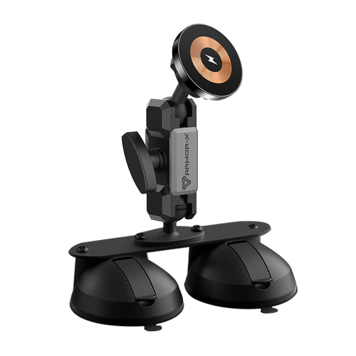 ARMOR-X Glass Double Suction Cup MagSafe 15W Fast Charger Mount for iPhone.