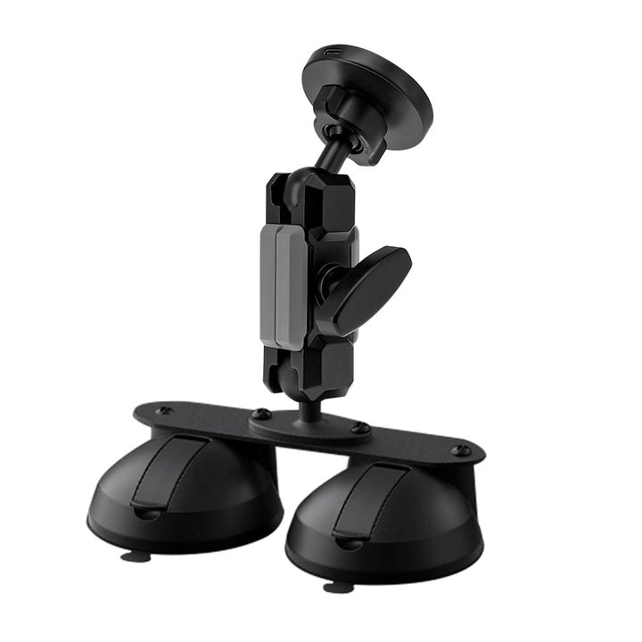 P52MS03 | Glass Double Suction Cup Mount | MagSafe / Pixelsnap 15W Fast Charger | ONE-LOCK for iPhone & Smartphone