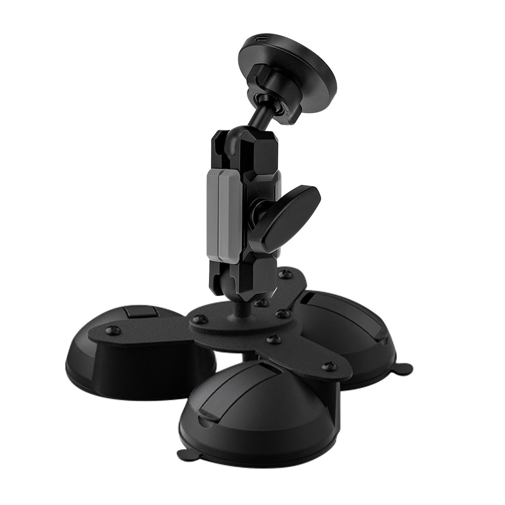P53MS03 | Glass Triple Suction Cup Mount | MagSafe / Pixelsnap 15W Fast Charger | ONE-LOCK for iPhone & Smartphone