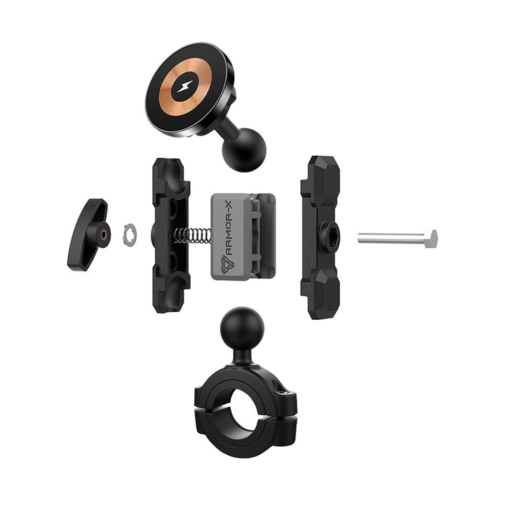 P54MS03 | Heavy-Duty Rail Bar Mount * LARGE | ⌀28-38mm | MagSafe / Pixelsnap 15W Fast Charger | ONE-LOCK for iPhone & Smartphone