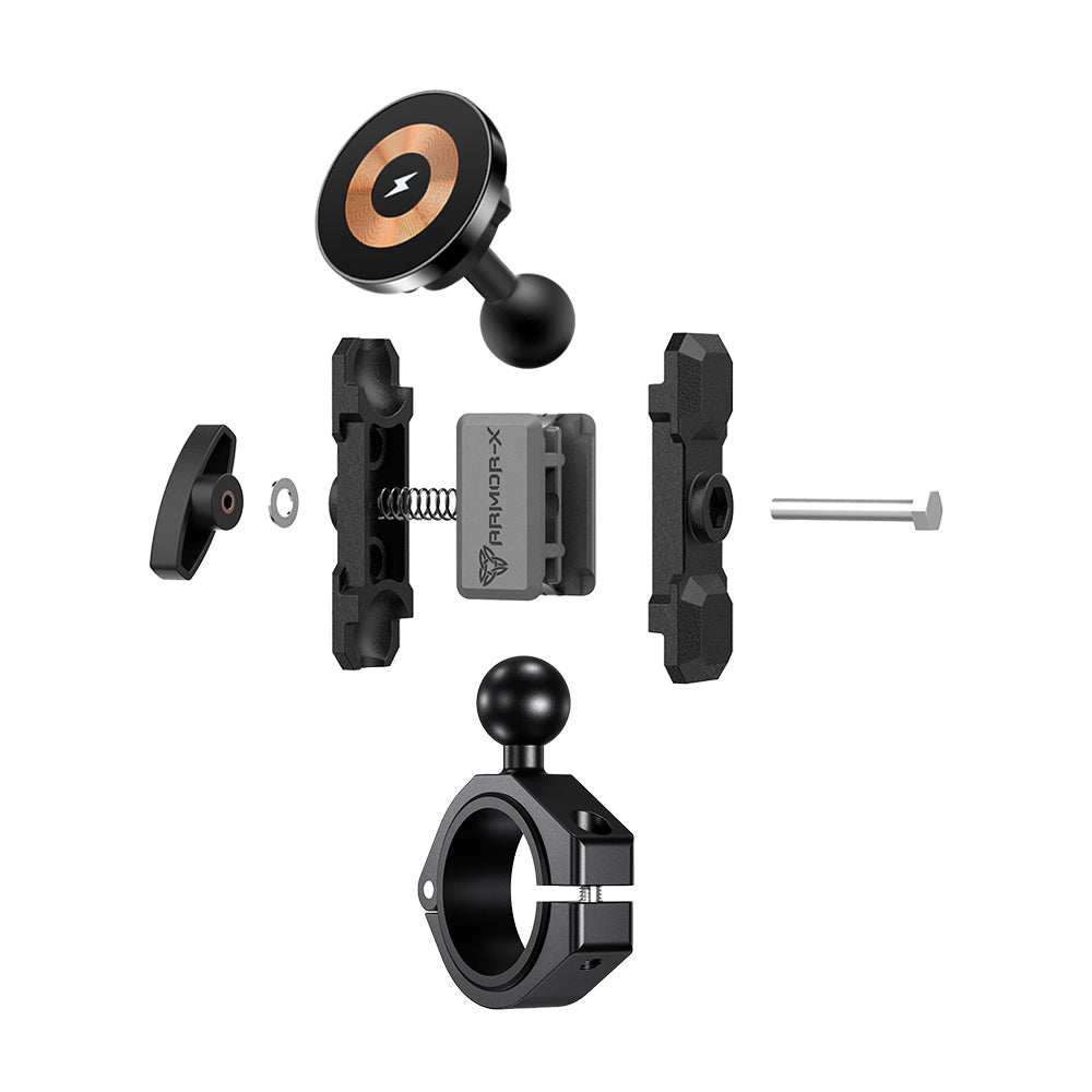 P55MS03 | Bar Clamp Mount | ⌀38-50.80mm | MagSafe / Pixelsnap 15W Fast Charger | ONE-LOCK for iPhone & Smartphone