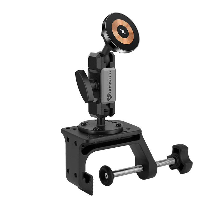 ARMOR-X Heavy-Duty G-Clamp MagSafe 15W Fast Charger Mount for iPhone.