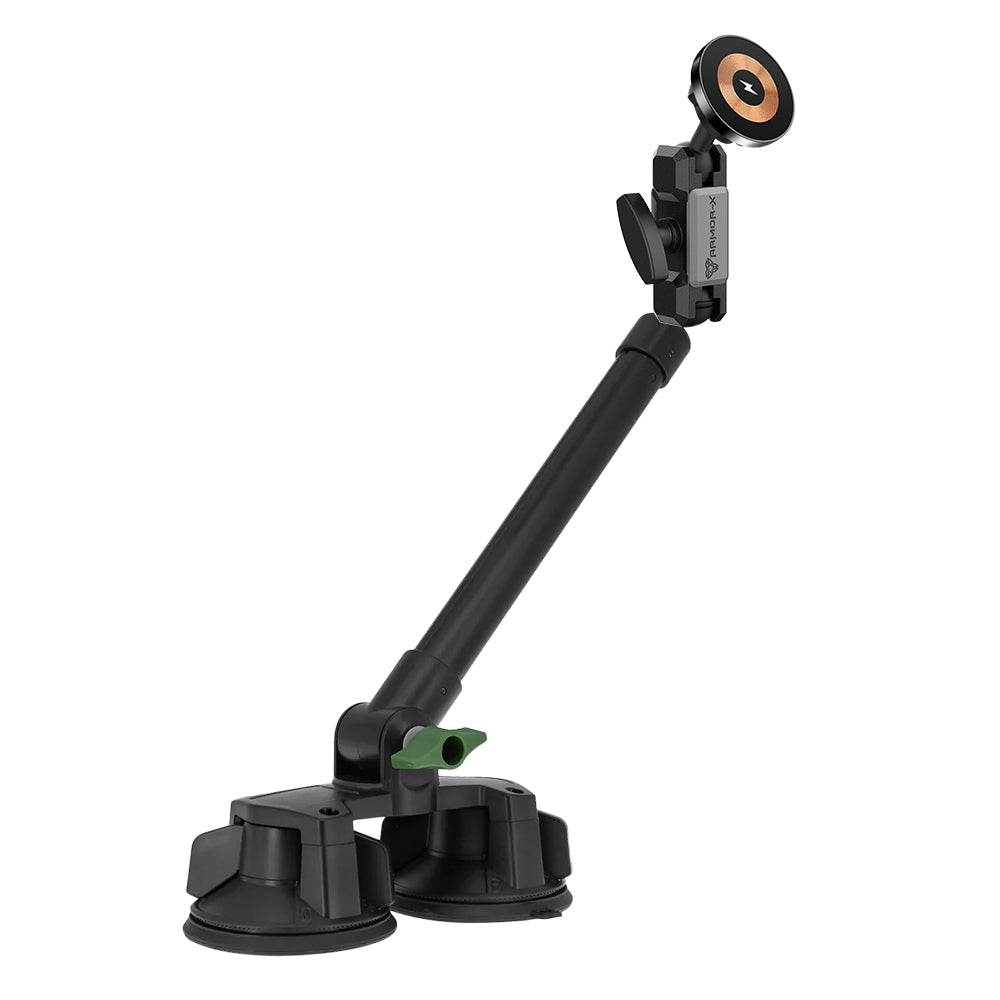 ARMOR-X ONE-LOCK Dual Suction Cup MagSafe 15W Fast Charger Mount with Long Arm for iPhone.