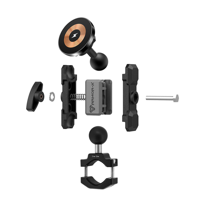 P67MS03 | Bar Clamp Moun | ⌀10-32mm | MagSafe / Pixelsnap 15W Fast Charger | ONE-LOCK for iPhone & Smartphone