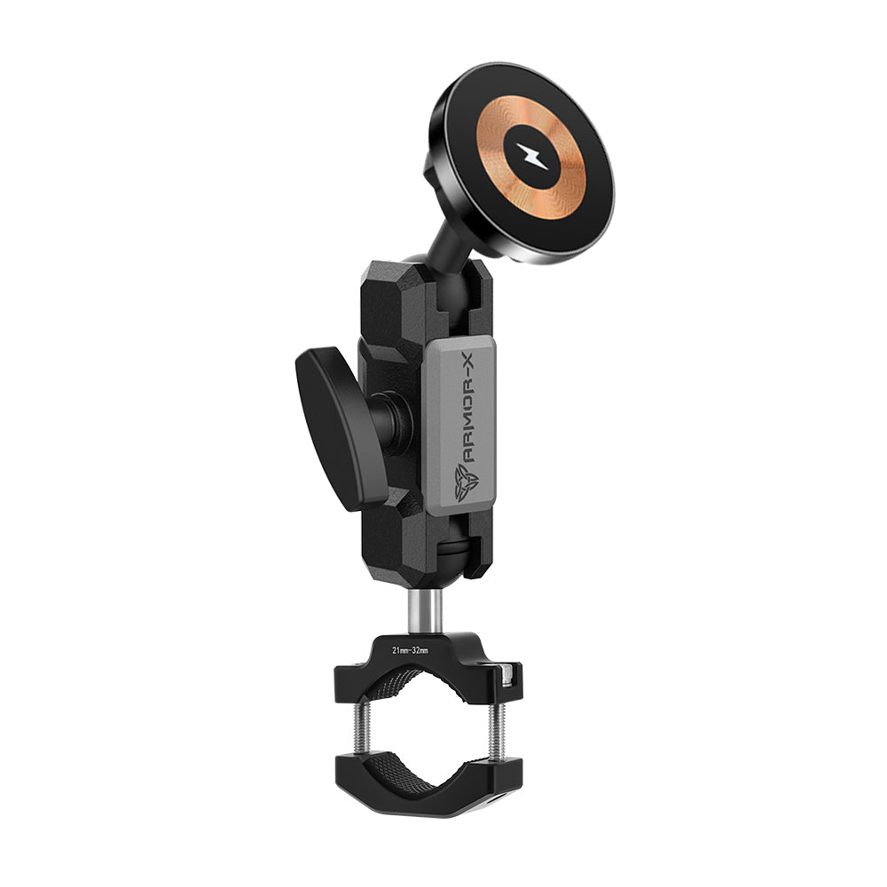 ARMOR-X ONE-LOCK Bar Clamp Mount MagSafe / Pixelsnap 15W Fast Charger for iPhone & Smartphone.