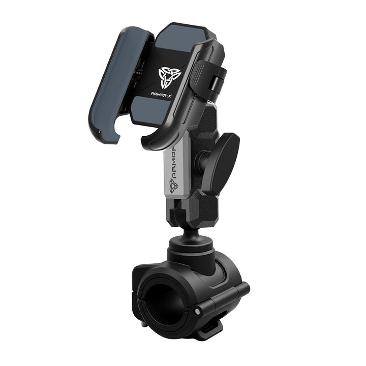 ARMOR-X ONE-LOCK Quick Release Roll Bar Universal Mount for smartphone. Fits 25–32.5mm (0.98–1.28") round bars on golf carts, motorcycles, ATVs, UTVs, forklifts, and more.