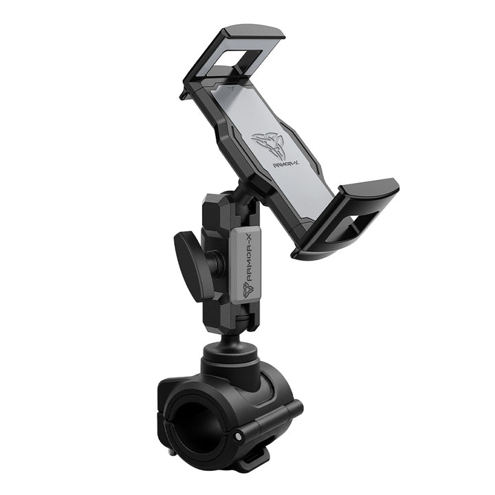 ARMOR-X ONE-LOCK Quick Release Roll Bar Mount for tablet. Fits 25–32.5mm (0.98–1.28") round bars on golf carts, motorcycles, ATVs, UTVs, forklifts, and more.