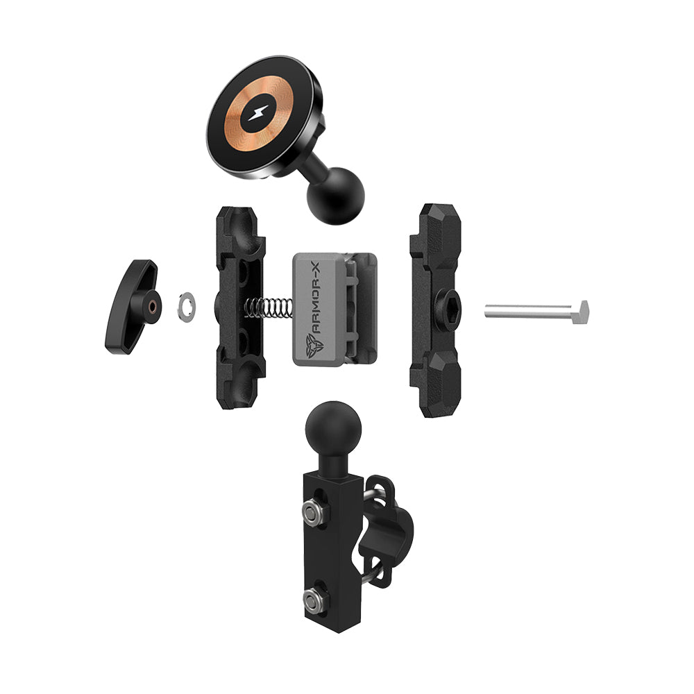 P8MS03 | Heavy-Duty U-Bolt Bar Mount | ⌀12-35mm | MagSafe / Pixelsnap 15W Fast Charger | ONE-LOCK for iPhone & Smartphone