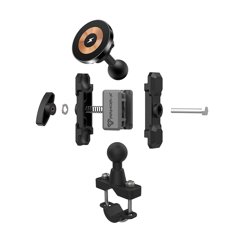 P9MS03 | Heavy-Duty U-Bolt Bar Mount | ⌀12-35mm | MagSafe / Pixelsnap 15W Fast Charger | ONE-LOCK for iPhone & Smartphone