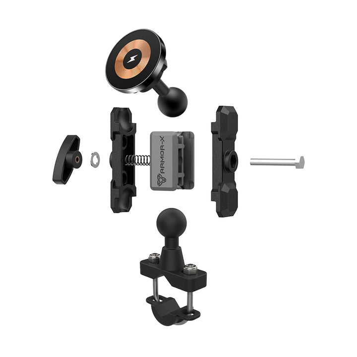 P9MS03 | Heavy-Duty U-Bolt Bar Mount | ⌀12-35mm | MagSafe / Pixelsnap 15W Fast Charger | ONE-LOCK for iPhone & Smartphone