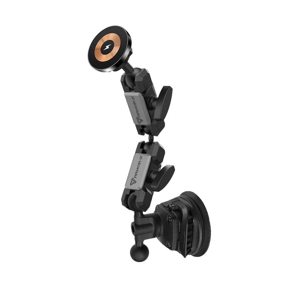 P47MS03 | Dual Ball Strong Suction Cup Mount | MagSafe / Pixelsnap 15W Fast Charger | ONE-LOCK for iPhone & Smartphone