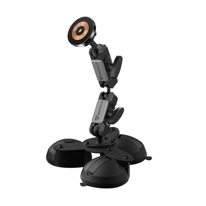 P53MS03 | Glass Triple Suction Cup Mount | MagSafe / Pixelsnap 15W Fast Charger | ONE-LOCK for iPhone & Smartphone