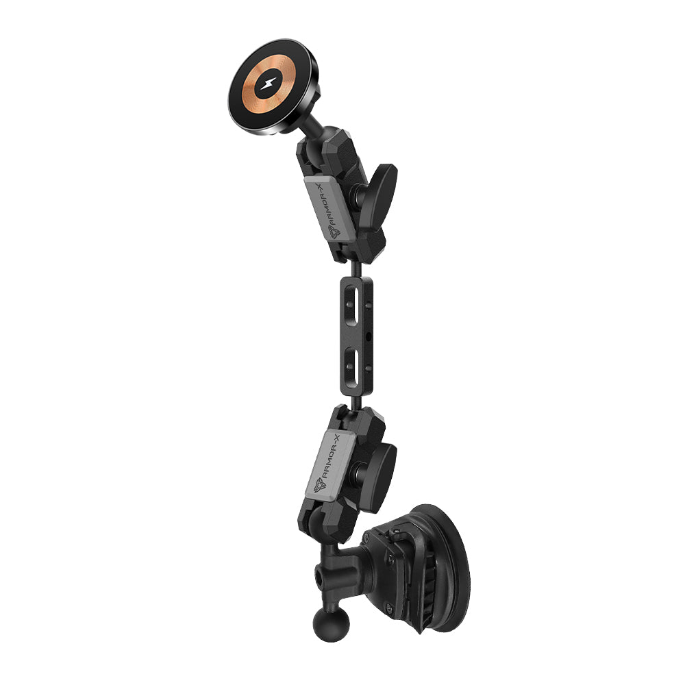 P47MS03 | Dual Ball Strong Suction Cup Mount | MagSafe / Pixelsnap 15W Fast Charger | ONE-LOCK for iPhone & Smartphone