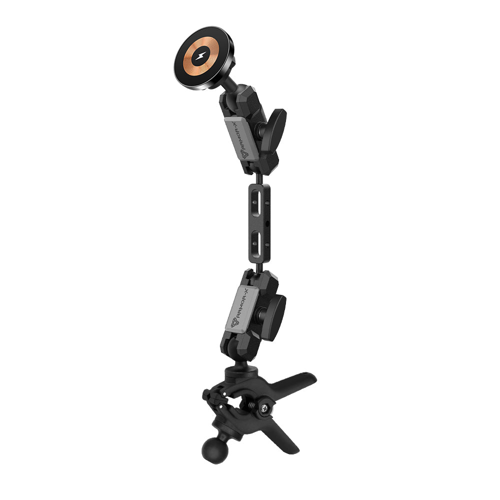 P49MS03 | Dual Ball Tough Spring Clamp Mount | MagSafe / Pixelsnap 15W Fast Charger | ONE-LOCK for iPhone & Smartphone