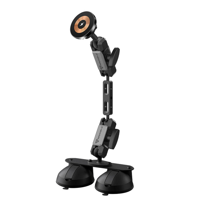 P52MS03 | Glass Double Suction Cup Mount | MagSafe / Pixelsnap 15W Fast Charger | ONE-LOCK for iPhone & Smartphone