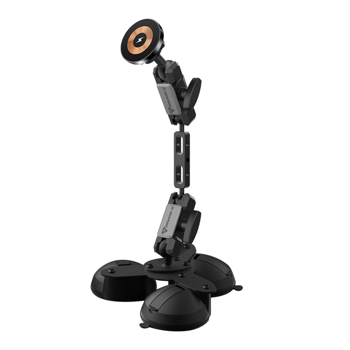 P53MS03 | Glass Triple Suction Cup Mount | MagSafe / Pixelsnap 15W Fast Charger | ONE-LOCK for iPhone & Smartphone