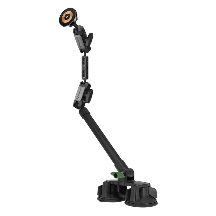 P65MS03 | Dual Suction Cup Mount with Long Arm | MagSafe / Pixelsnap 15W Fast Charger | ONE-LOCK for iPhone & Smartphone