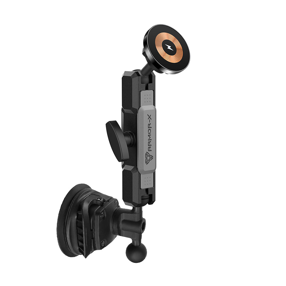 P47MS03 | Dual Ball Strong Suction Cup Mount | MagSafe / Pixelsnap 15W Fast Charger | ONE-LOCK for iPhone & Smartphone