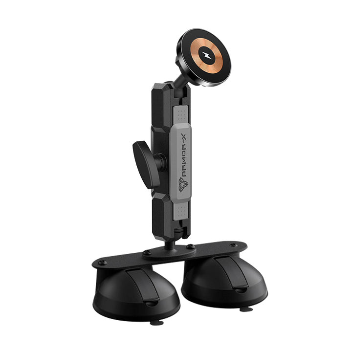 P52MS03 | Glass Double Suction Cup Mount | MagSafe / Pixelsnap 15W Fast Charger | ONE-LOCK for iPhone & Smartphone