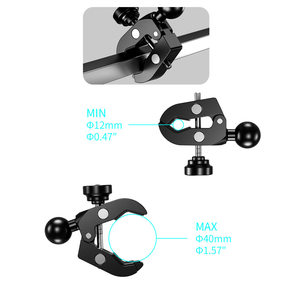 ARMOR-X Handlebar Clamp Mount Base, quickly clamp to rails and bars.