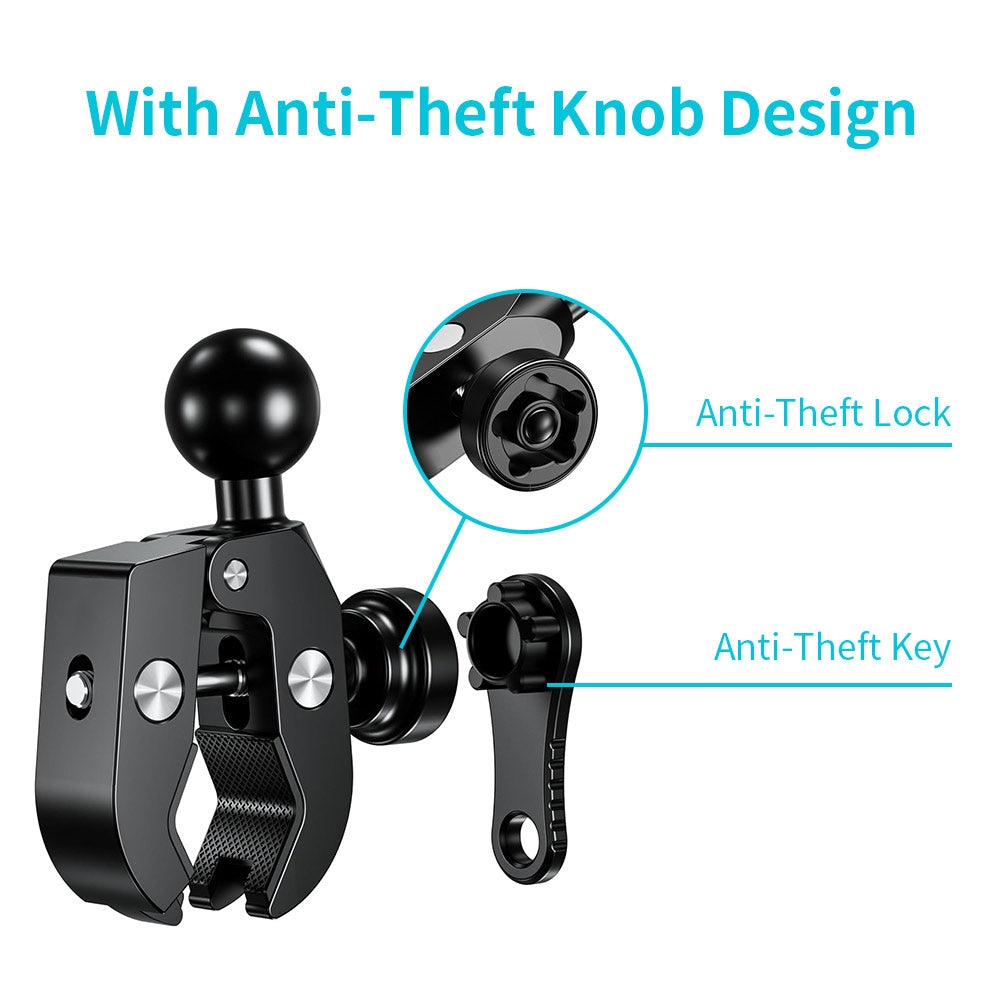 ARMOR-X Handlebar Clamp Mount Base. With anti-theft knob design. Comes with a special wrench to adjust this secure knob. This design prevents the base from being easily removed.