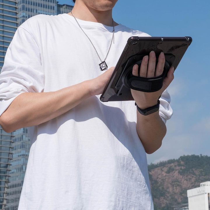 ARMOR-X iPad air 1 / air 2 case The 360-degree adjustable hand offers a secure grip to the device and helps prevent drop.