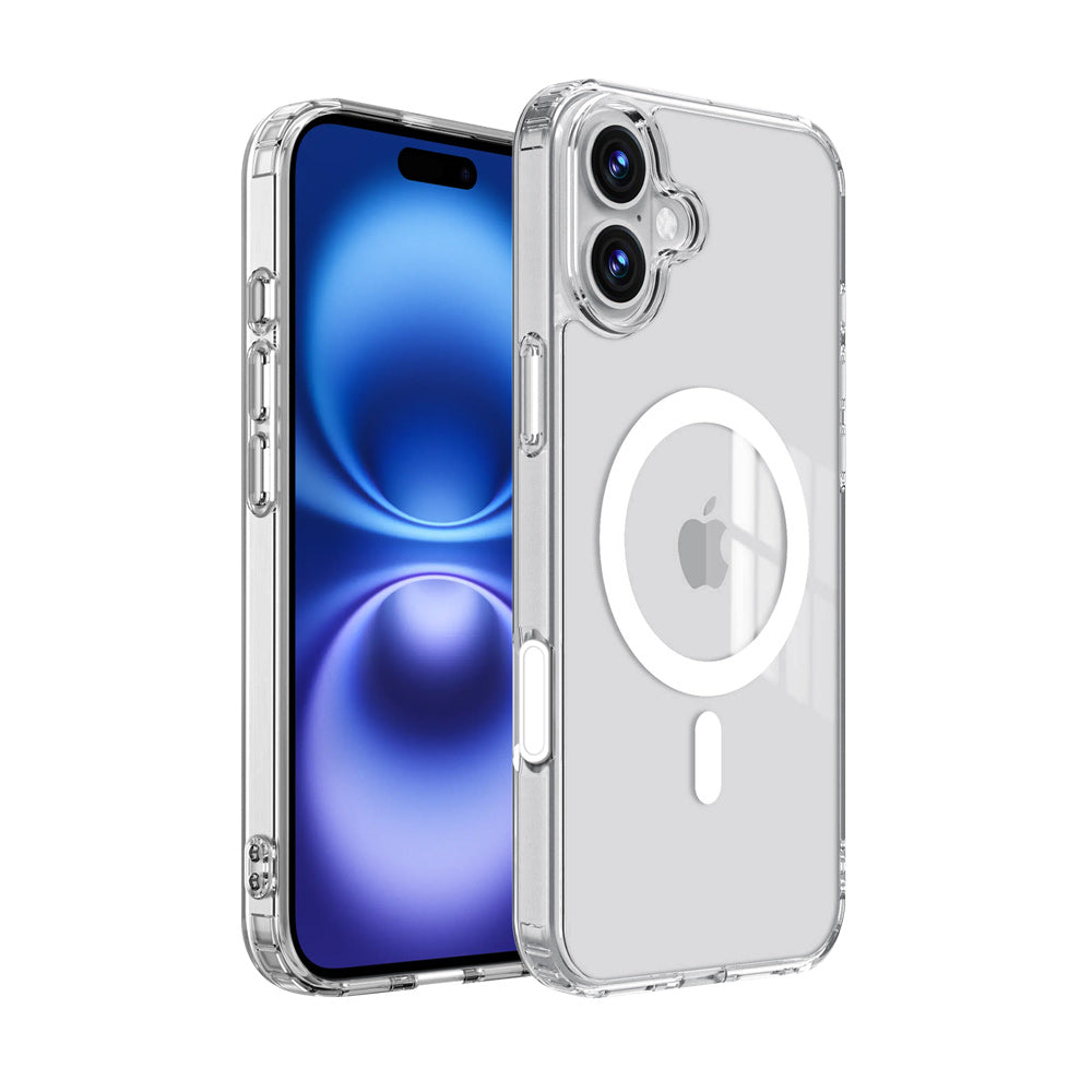 ARMOR-X APPLE iPhone 16 Plus clear protective case with MagSafe & camera control button, supports wireless charging.