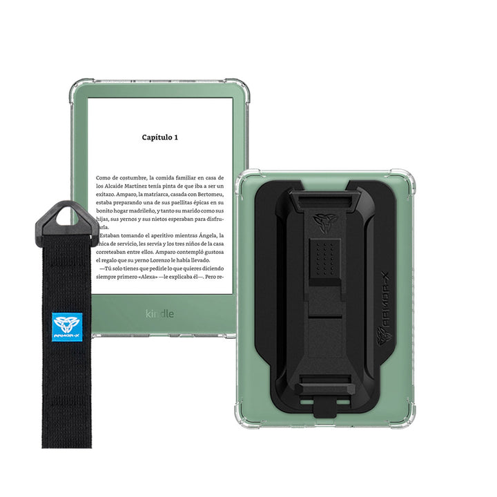 ARMOR-X Amazon Kindle (11th generation) 2024 / 2022 6" shockproof case, impact protection cover with hand strap and kick stand. One-handed design for your workplace.