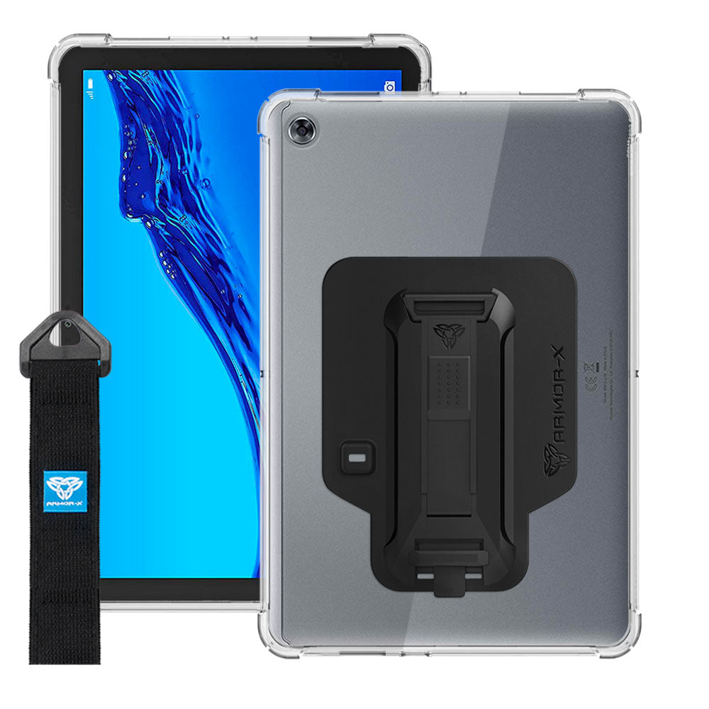 ZXS-HW-M5L*10 | Huawei MediaPad M5 lite 10.1 BAH2-W19 / L09 | 4 corner protection case w/ hand strap kick stand & X-mount