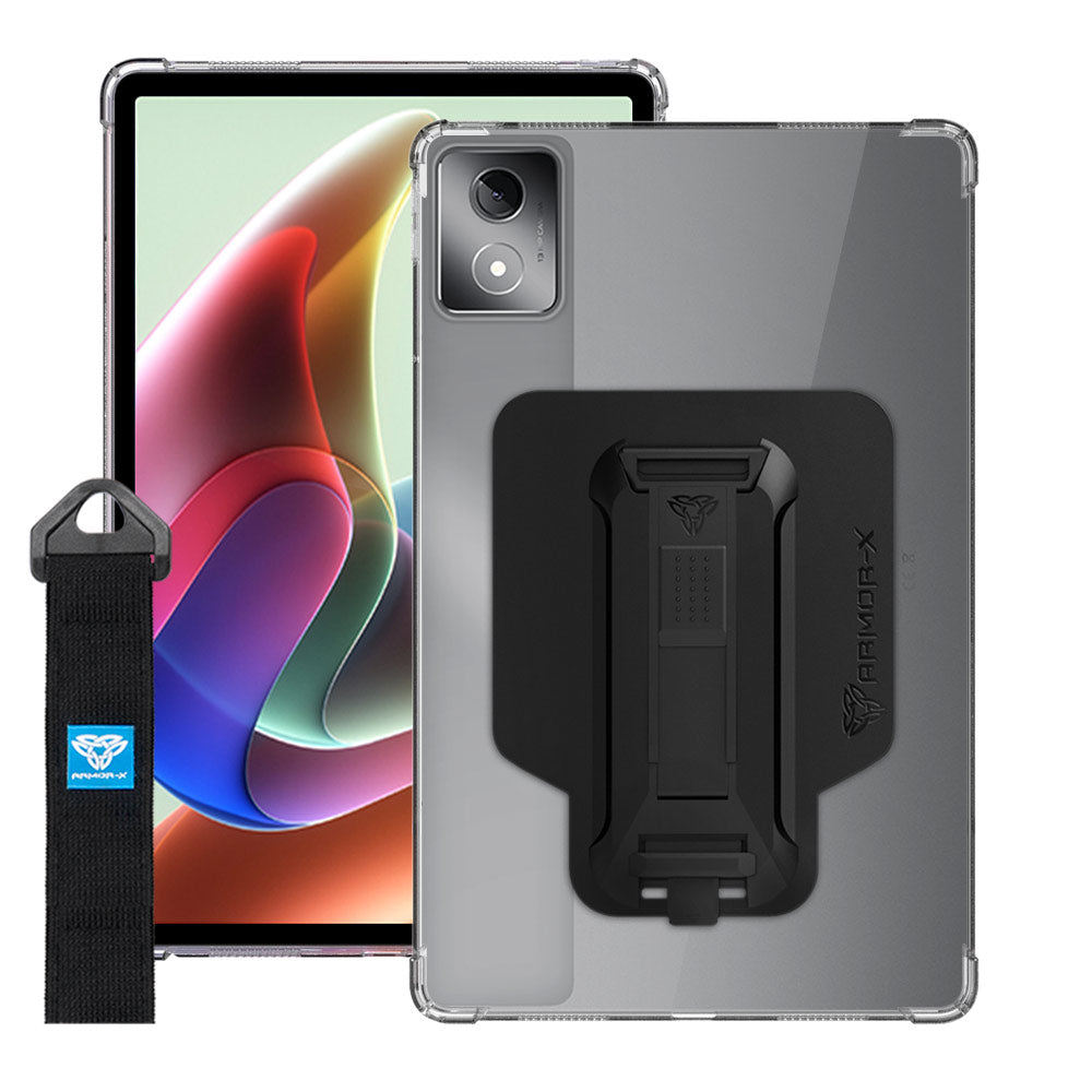 ARMOR-X Lenovo Tab K11 Plus TB352 shockproof case, impact protection cover with hand strap and kick stand. One-handed design for your workplace.