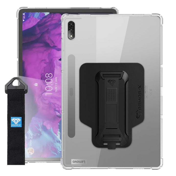 ARMOR-X Lenovo Tab P12 Pro TB-Q706F shockproof case, impact protection cover with hand strap and kick stand. One-handed design for your workplace.