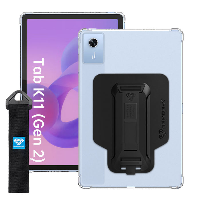 ARMOR-X Lenovo Tab K11 (Gen 2) TB336 shockproof case, impact protection cover with hand strap and kick stand. One-handed design for your workplace.