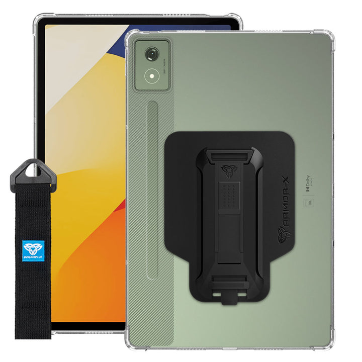 ARMOR-X Motorola Moto Pad 60 Pro shockproof case, impact protection cover with hand strap and kick stand. One-handed design for your workplace.