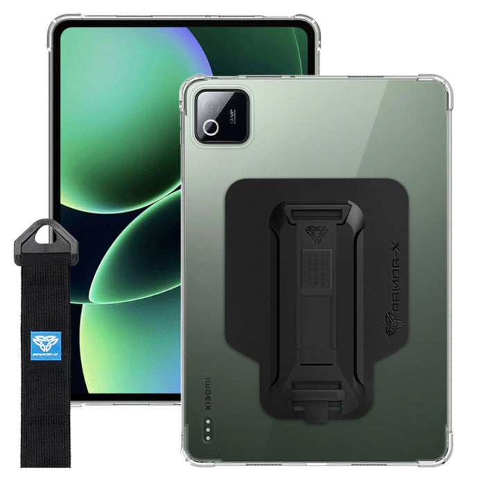 ARMOR-X Xiaomi Pad 8 / 8 Pro shockproof case, impact protection cover with hand strap and kick stand. One-handed design for your workplace.