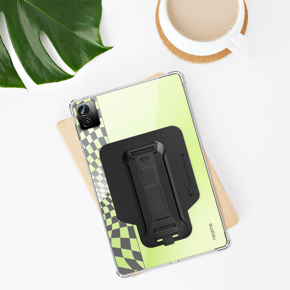 ARMOR-X OPPO Realme Pad X shockproof case, impact protection cover with hand strap and kick stand.