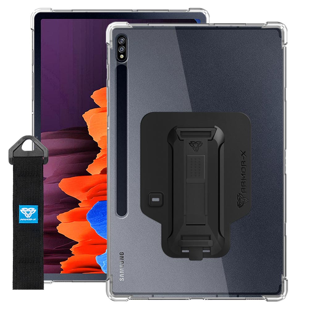 ZXS-SS-S7P | Samsung Galaxy Tab S7 Plus S7+ SM-T970 / T975 / T976B | 4 corner protection case w/ hand strap kick stand & X-mount
