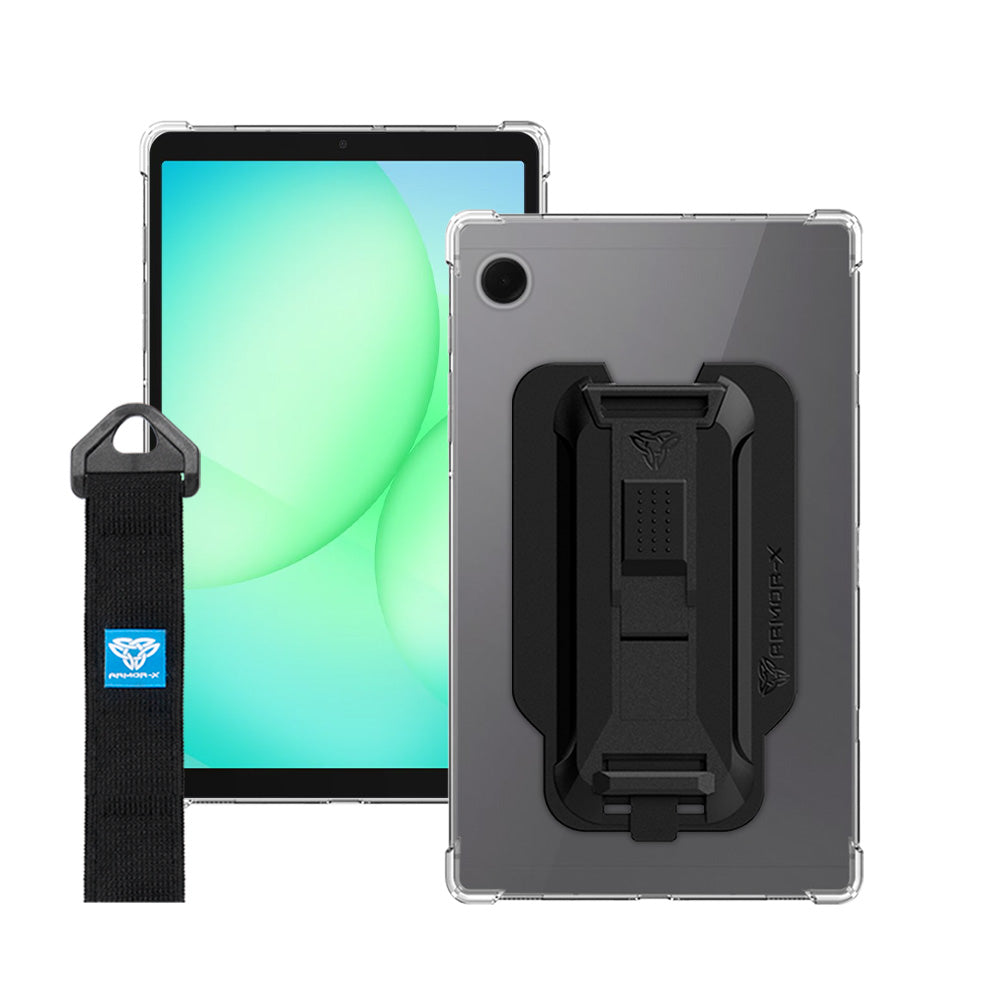 ARMOR-X Samsung Galaxy Tab A11 ( 8.7" ) SM-X133 / SM-X135 shockproof case, impact protection cover with hand strap and kick stand. One-handed design for your workplace.