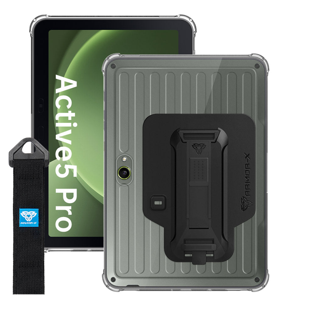 ZXS-SS-X350 | Samsung Galaxy Tab Active5 Pro (10.1-inch) SM-X350 SM-X356 SM-X358 / Active4 Pro / Active Pro | 4 corner protection case w/ hand strap kick stand & X-mount