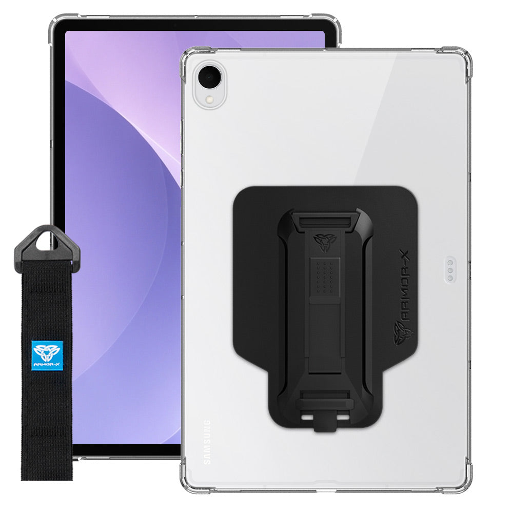 ARMOR-X Samsung Galaxy Tab S12+ S12 Plus SM-X840 / X846 shockproof case, impact protection cover with hand strap and kick stand. One-handed design for your workplace.