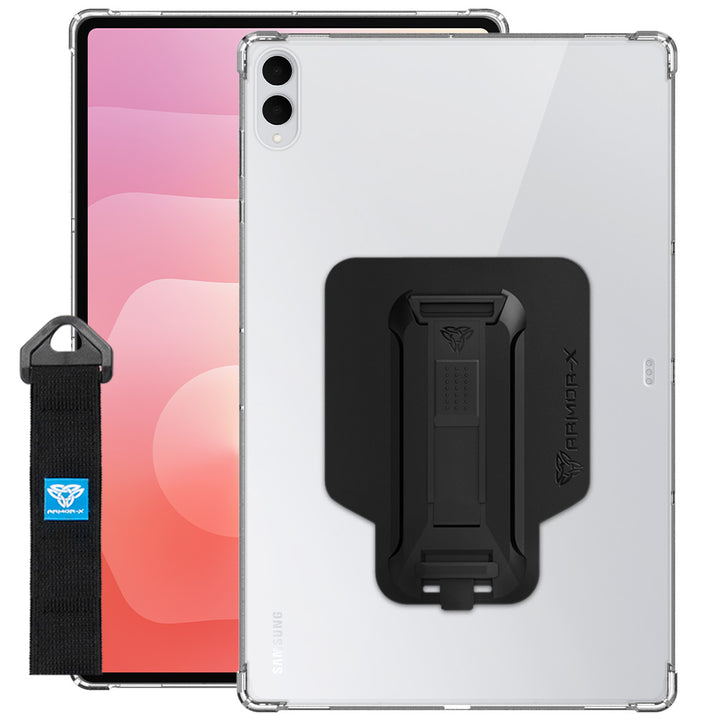 ARMOR-X Samsung Galaxy Tab S11 Ultra SM-X930 / X936 shockproof case, impact protection cover with hand strap and kick stand. One-handed design for your workplace.