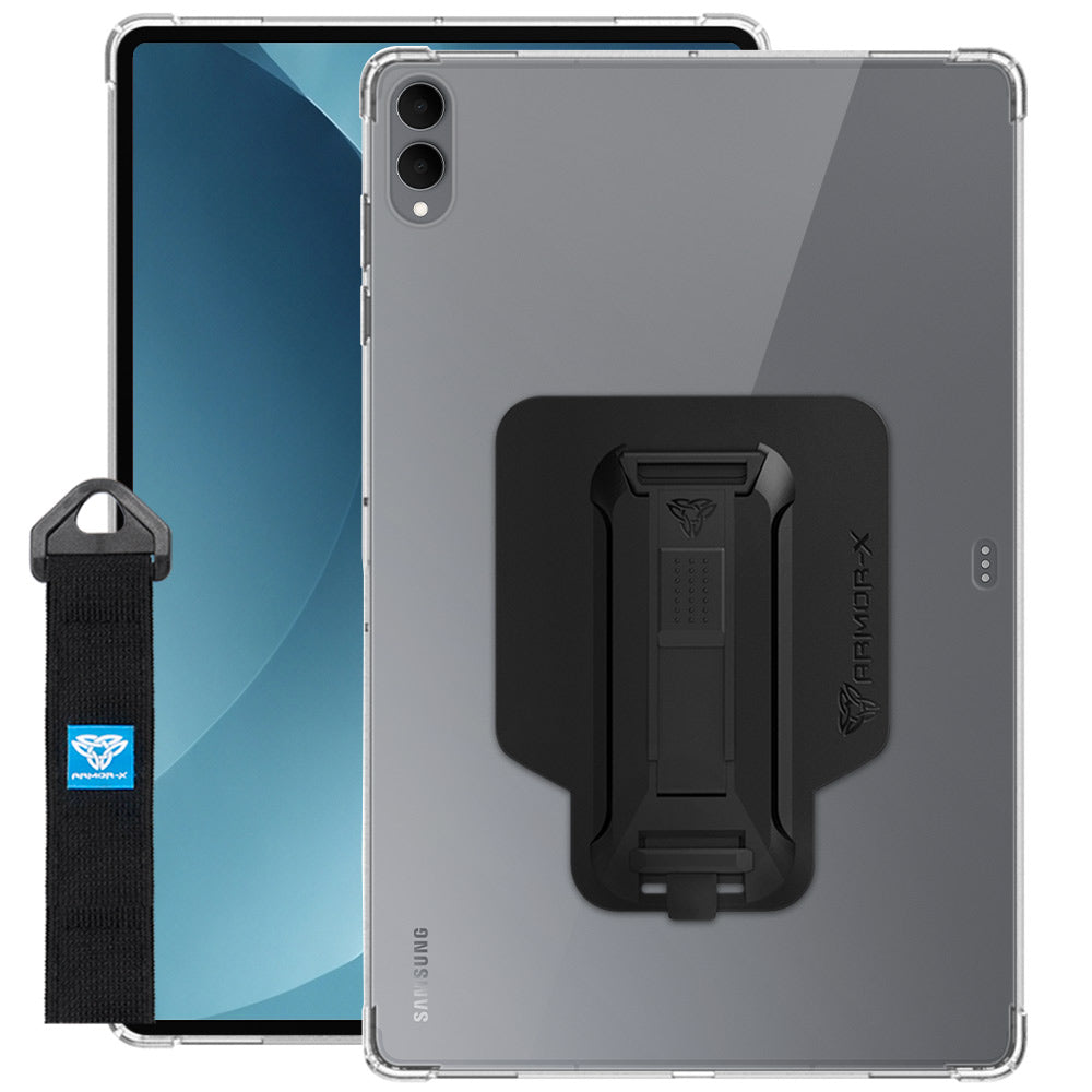 ARMOR-X Samsung Galaxy Tab S12 Ultra SM-X940 / X946 shockproof case, impact protection cover with hand strap and kick stand. One-handed design for your workplace.