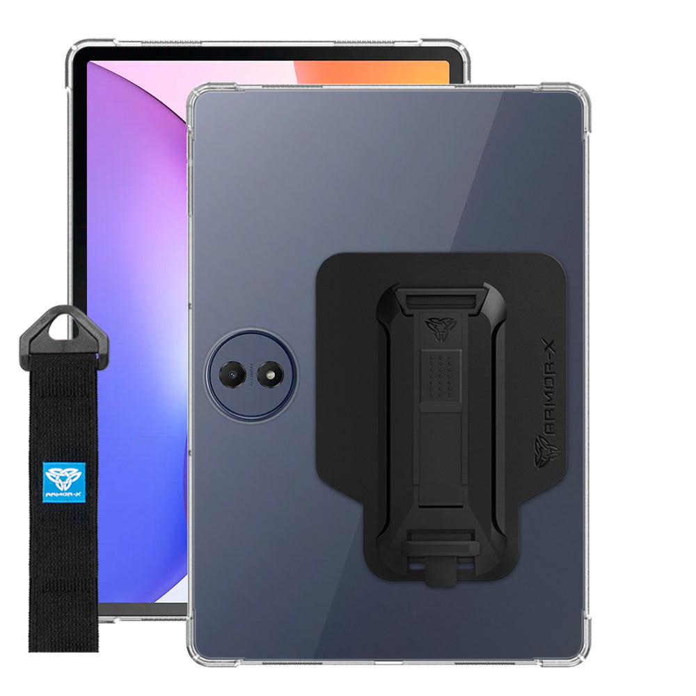 ARMOR-X TCL Tab A1 Plus shockproof case, impact protection cover with hand strap and kick stand. One-handed design for your workplace.